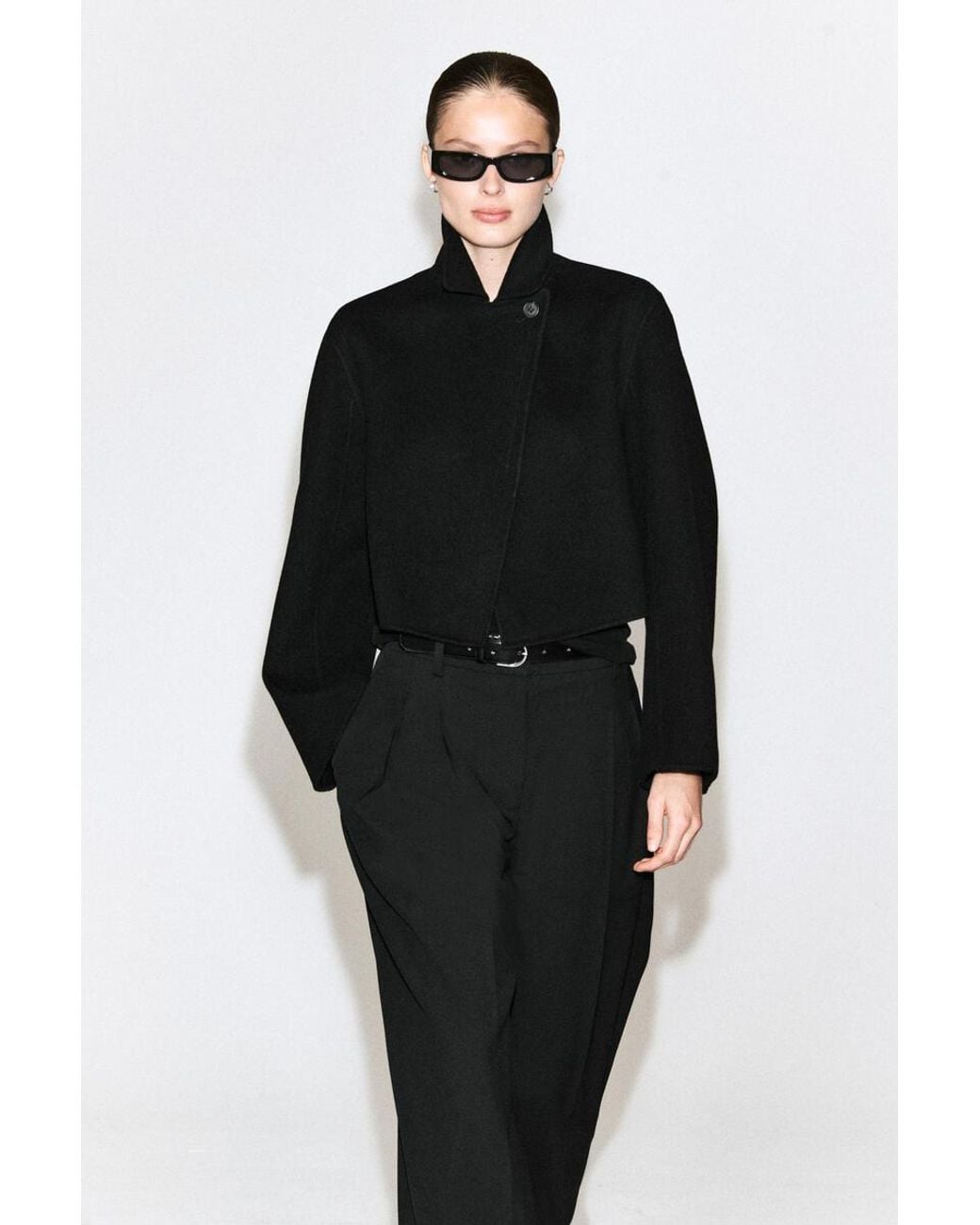 COS Black Oversized Cropped Double-Faced Wool Jacket