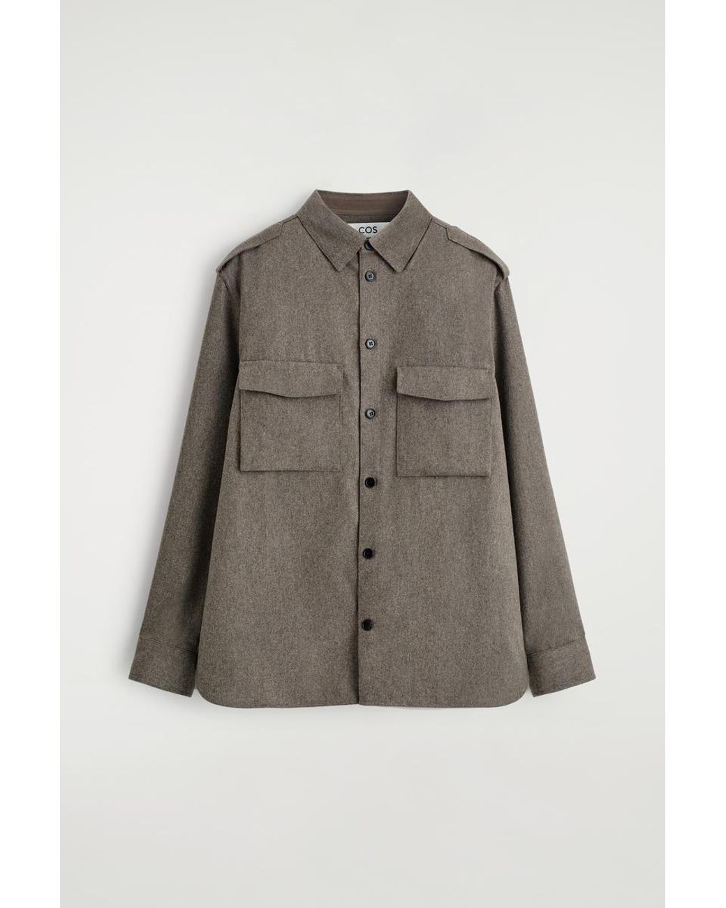 COS Gray Epaulet-Detail Wool Shirt for men