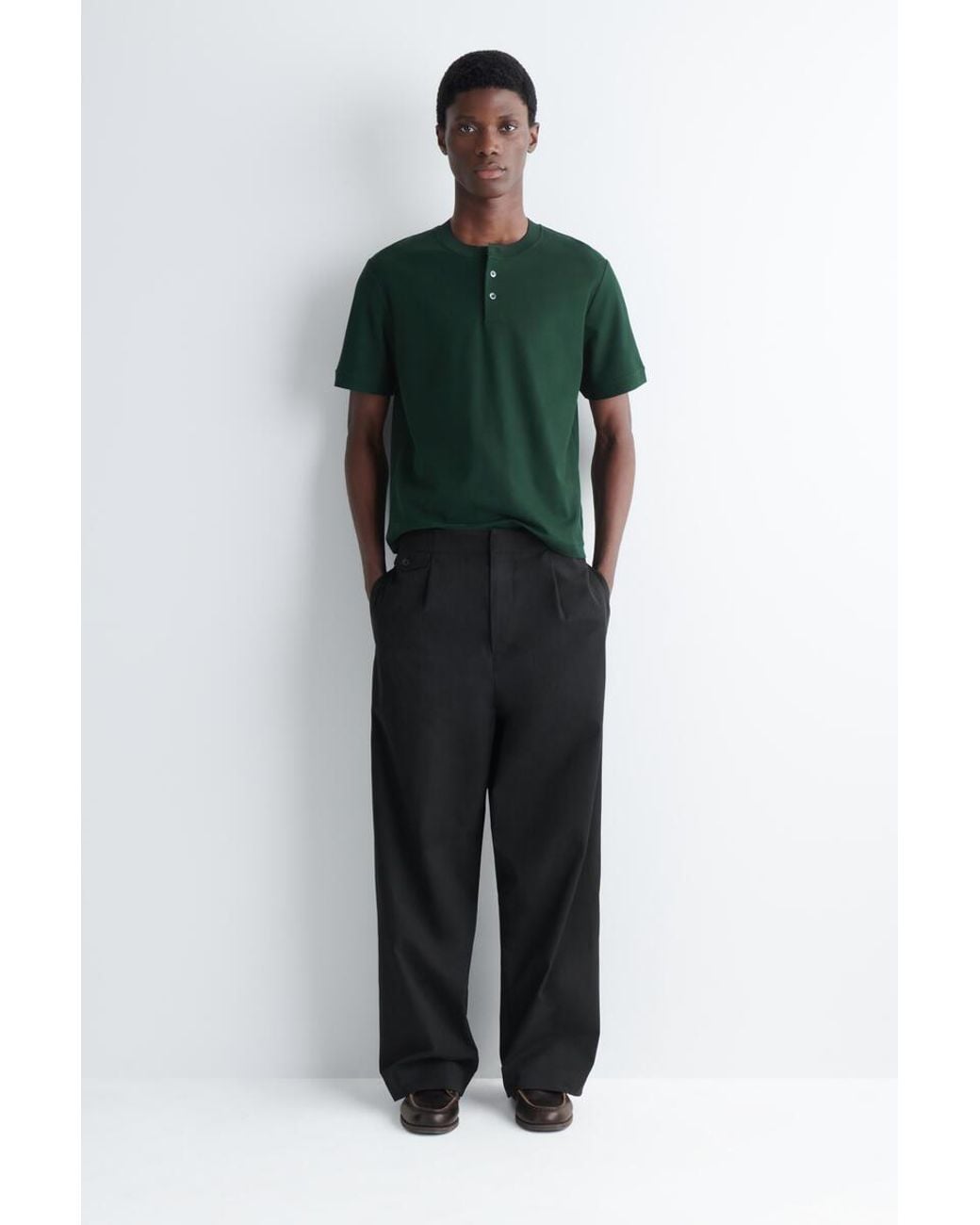 COS Green Contrast-Tipped Cotton-Piqué Henley Top for men