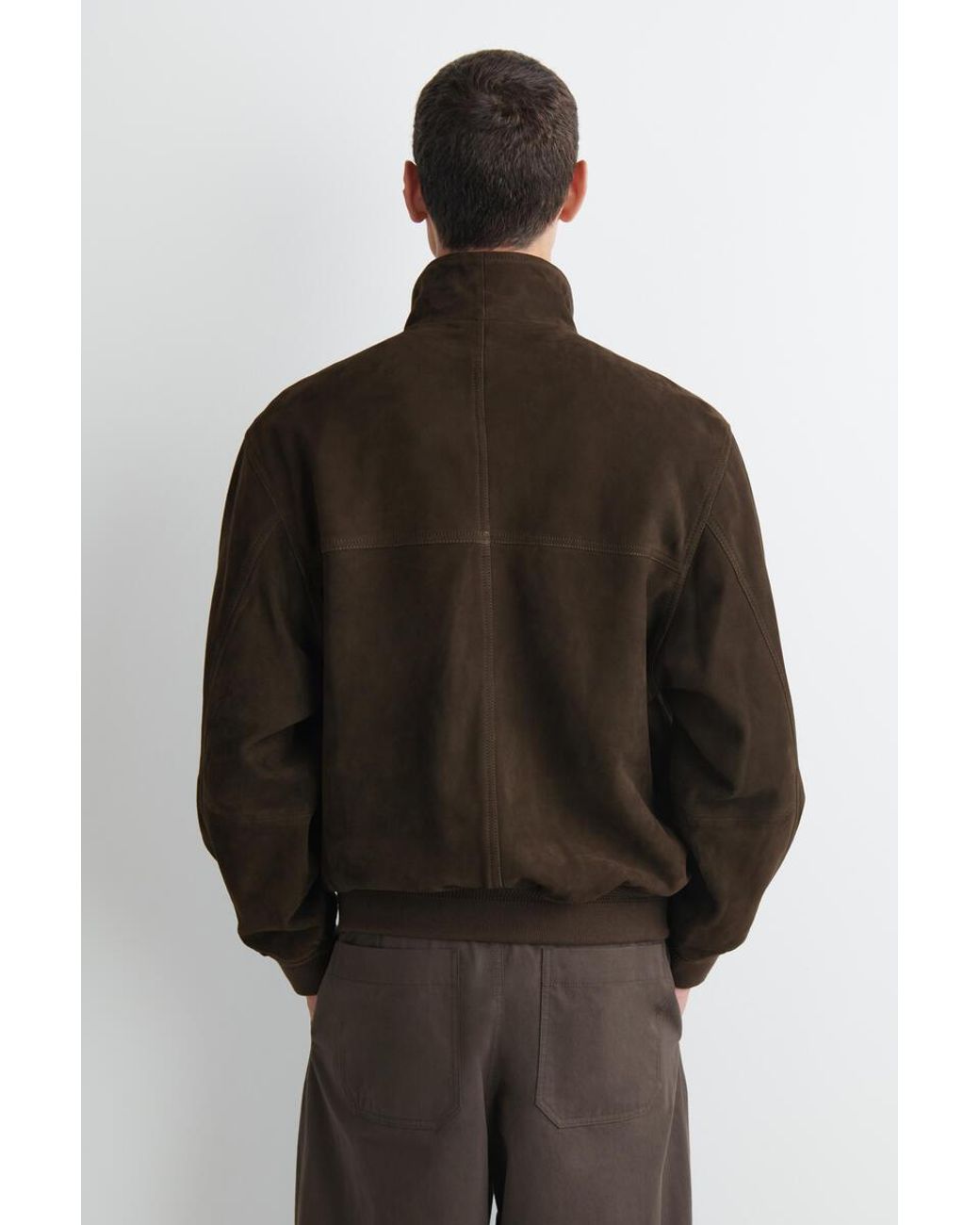 COS Black Suede Funnel-Neck Bomber Jacket for men