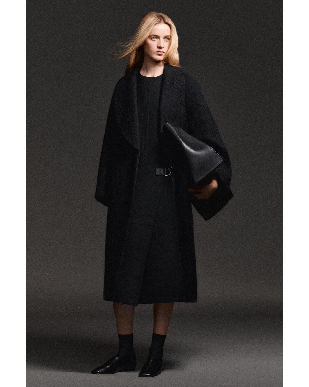 COS Black Brushed Wool Maxi Coat