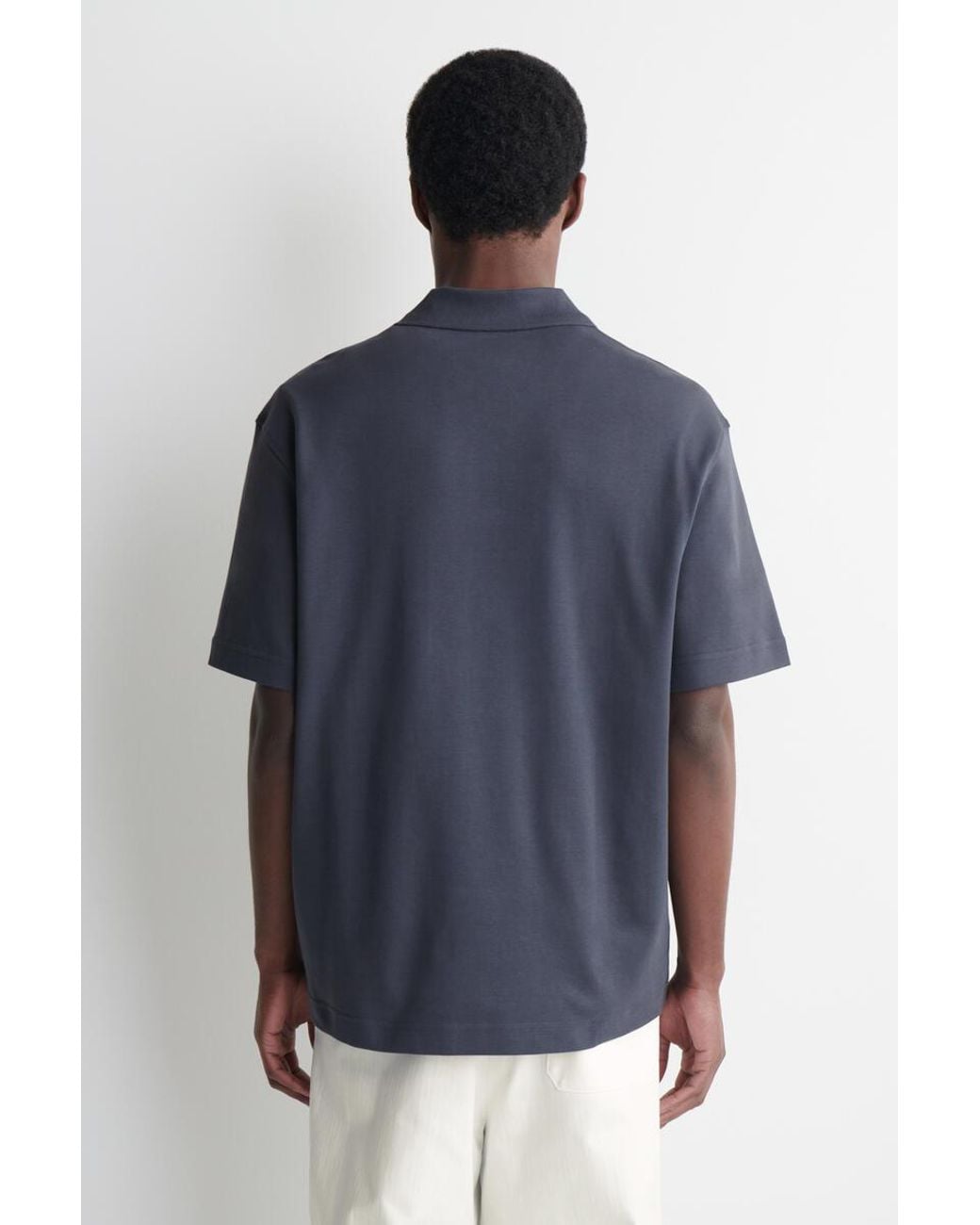 COS Blue Interlock Cotton Polo Shirt for men