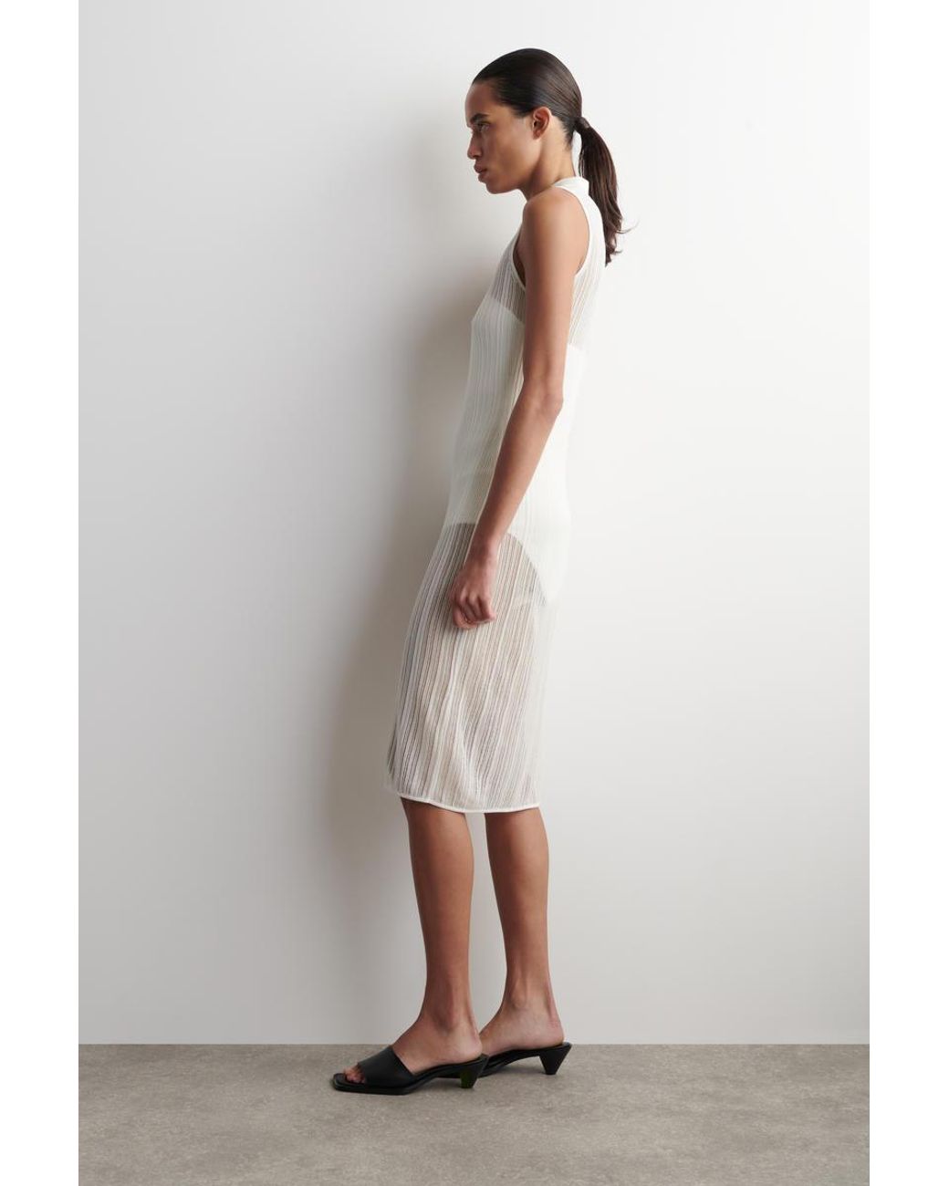 cos white knit dress Sheer Lace-Knit in Serra Polka Dot Mini Dress