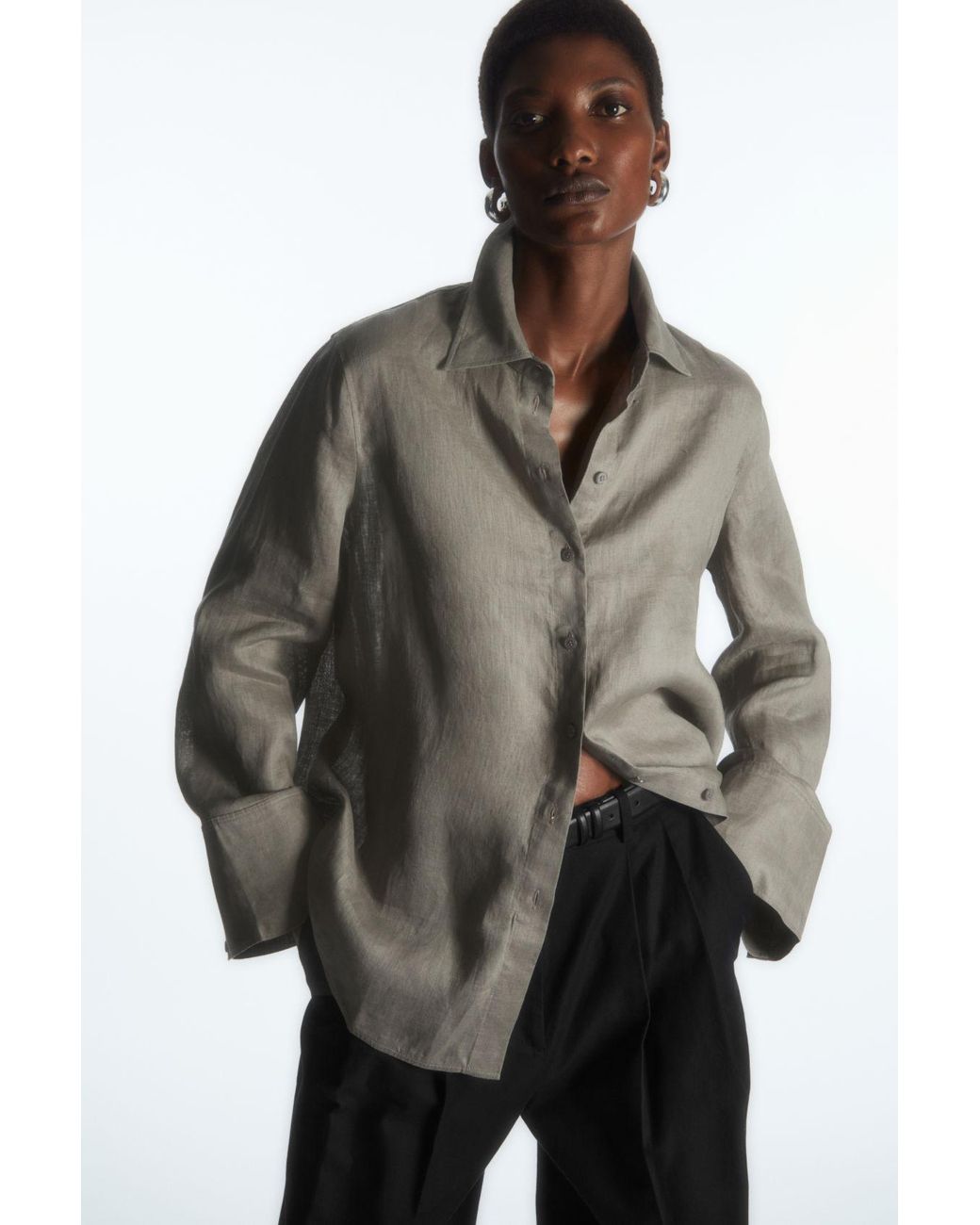 COS Wide sleeved Linen Shirt in Gray Lyst