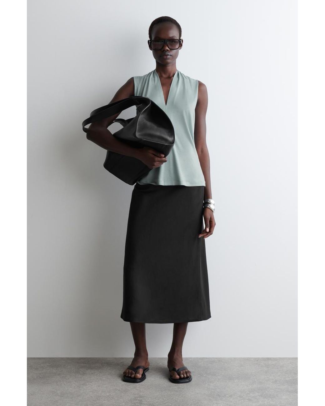 COS Blue Draped V-Neck Top