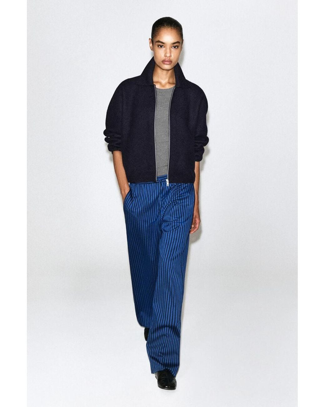 COS Blue Sculpted Merino Wool Zip-Up Jacket