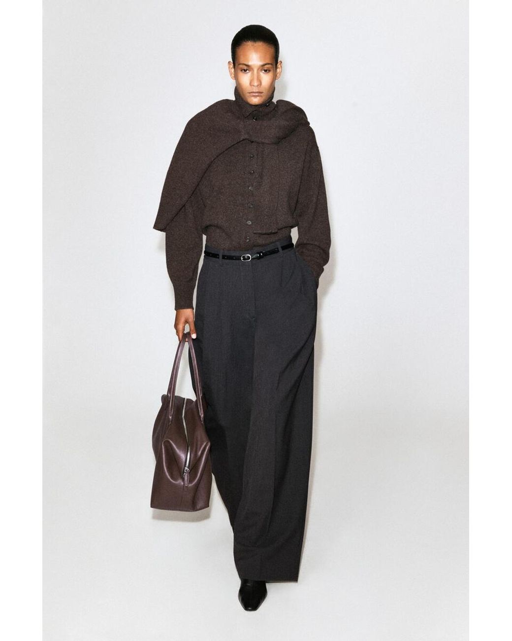 COS Black Sculpted Pure Cashmere Funnel-Neck Cardigan