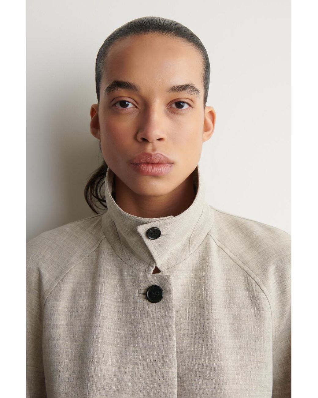 COS Gray Linen-Wool Long Trench Coat