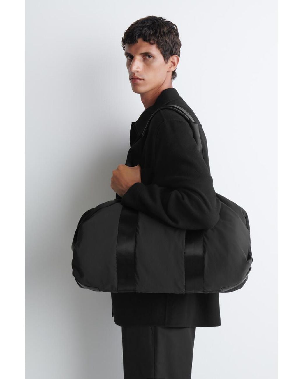 COS Black Leather-Detail Duffle Bag for men