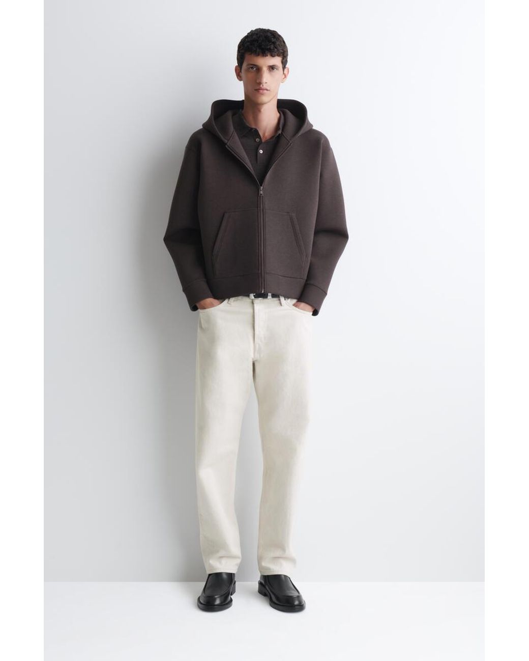 COS Brown Oversized Scuba-Jersey Zip-Up Hoodie for men