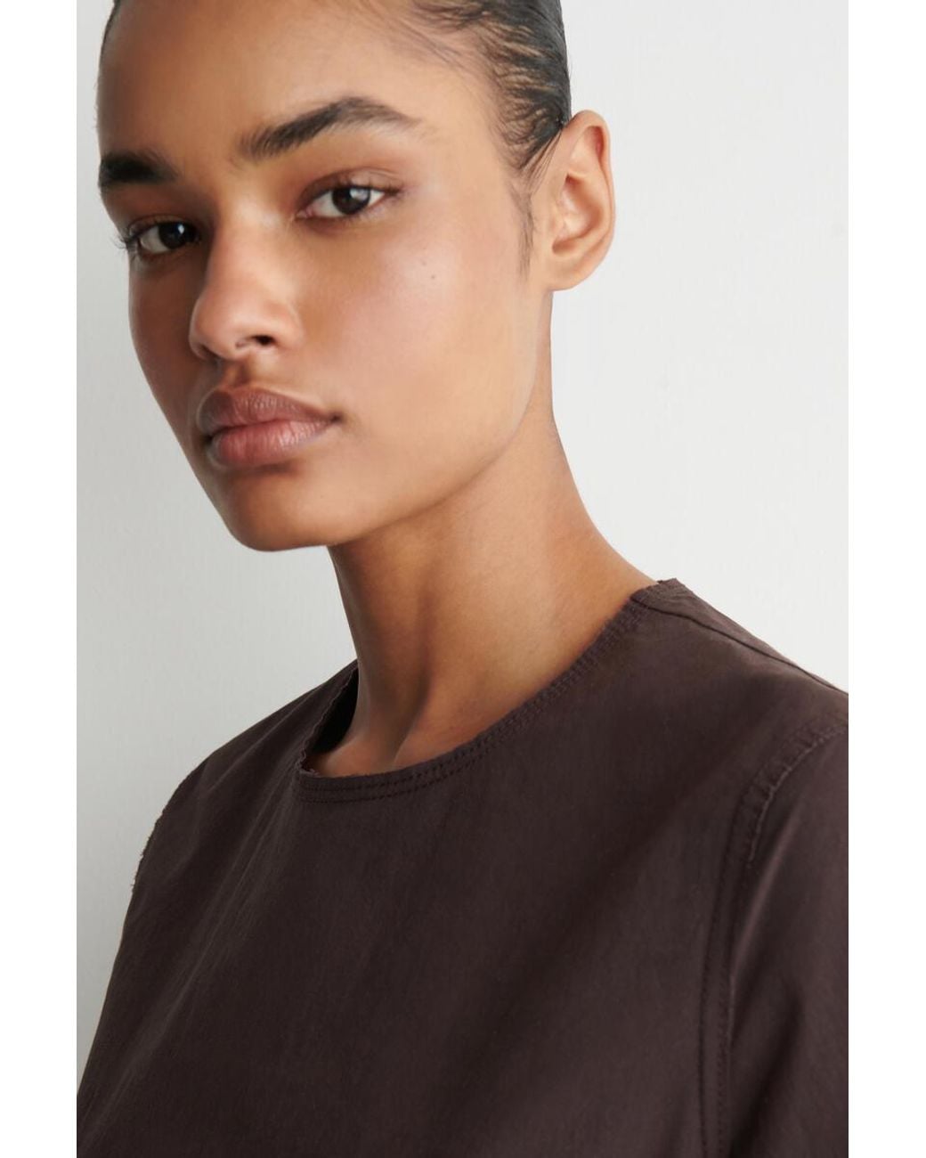 COS Brown Raw-Cut Cotton Midi Dress