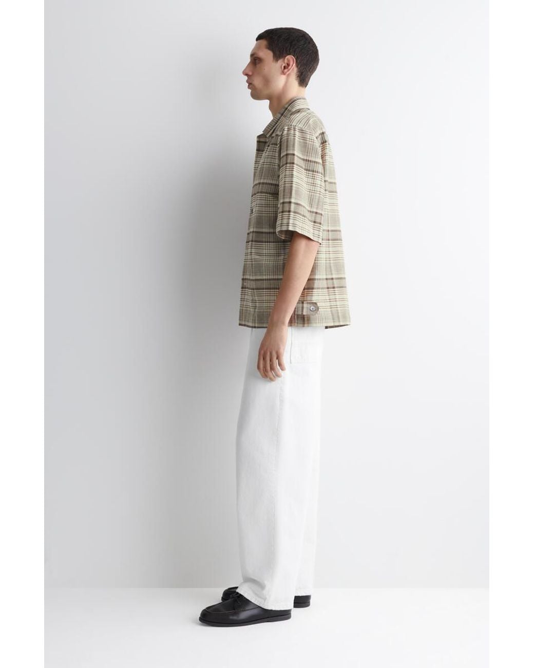 COS Natural Checked Linen-Blend Short-Sleeved Shirt for men