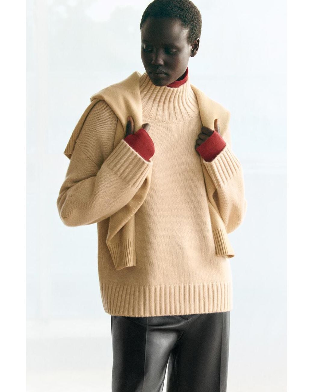 COS Natural Chunky Pure Cashmere Funnel-Neck Sweater