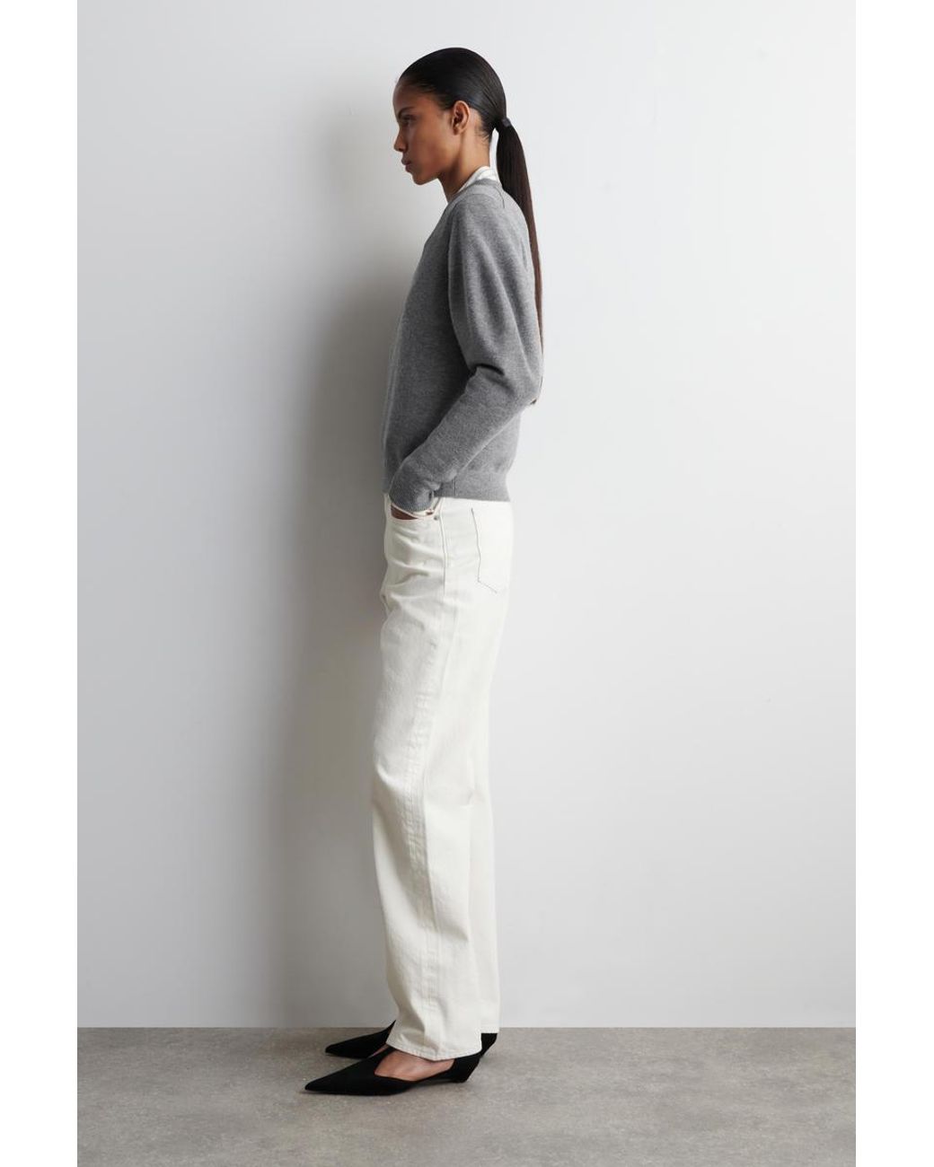 COS Gray Balloon-Sleeve Merino Wool Jumper