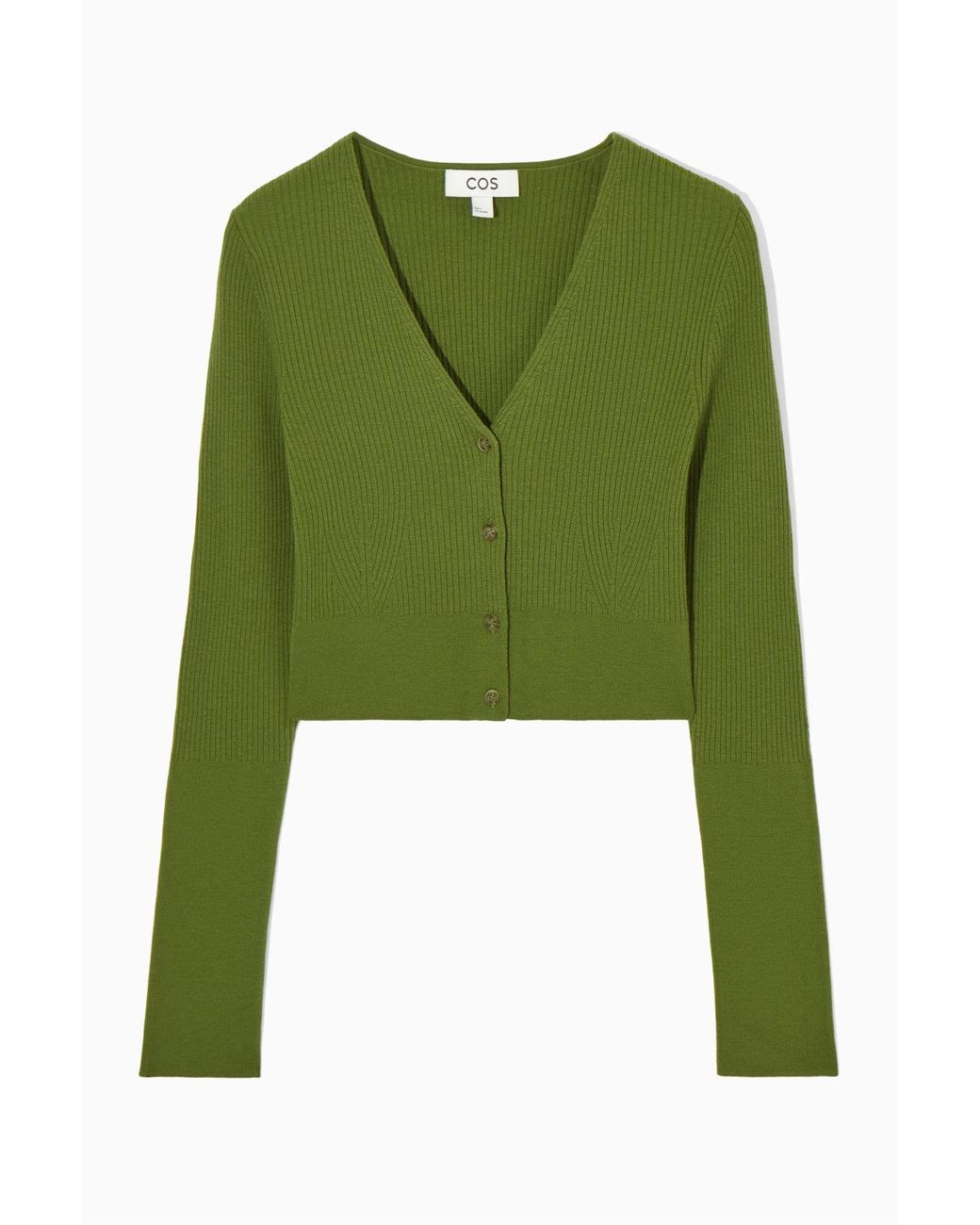 COS Ribbed-knit Merino Wool Cardigan in Green | Lyst