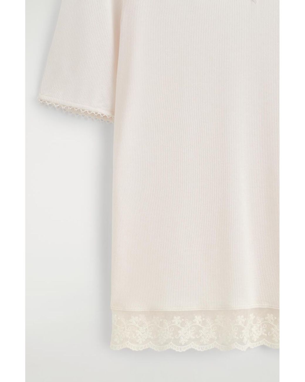 COS Natural Lace-Trimmed Ribbed V-Neck T-Shirt