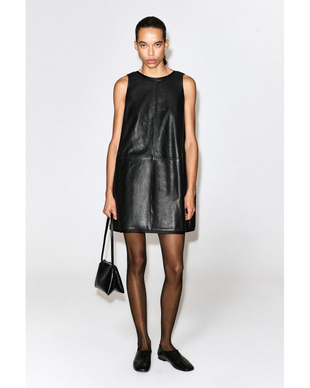 COS Black Leather A-Line Mini Dress