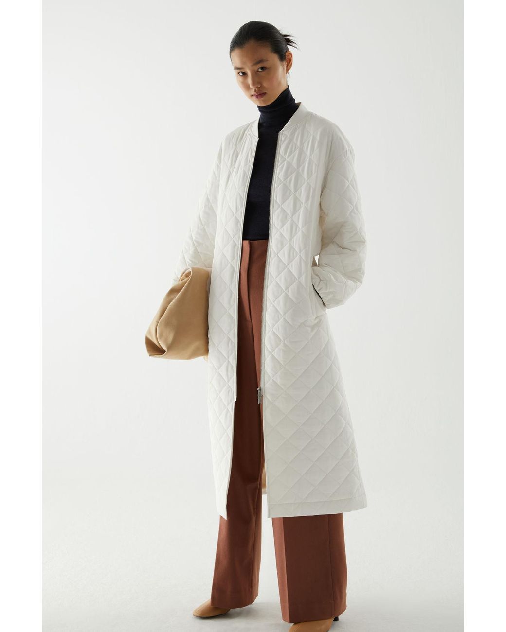 COS Longline Quilted Coat in White | Lyst