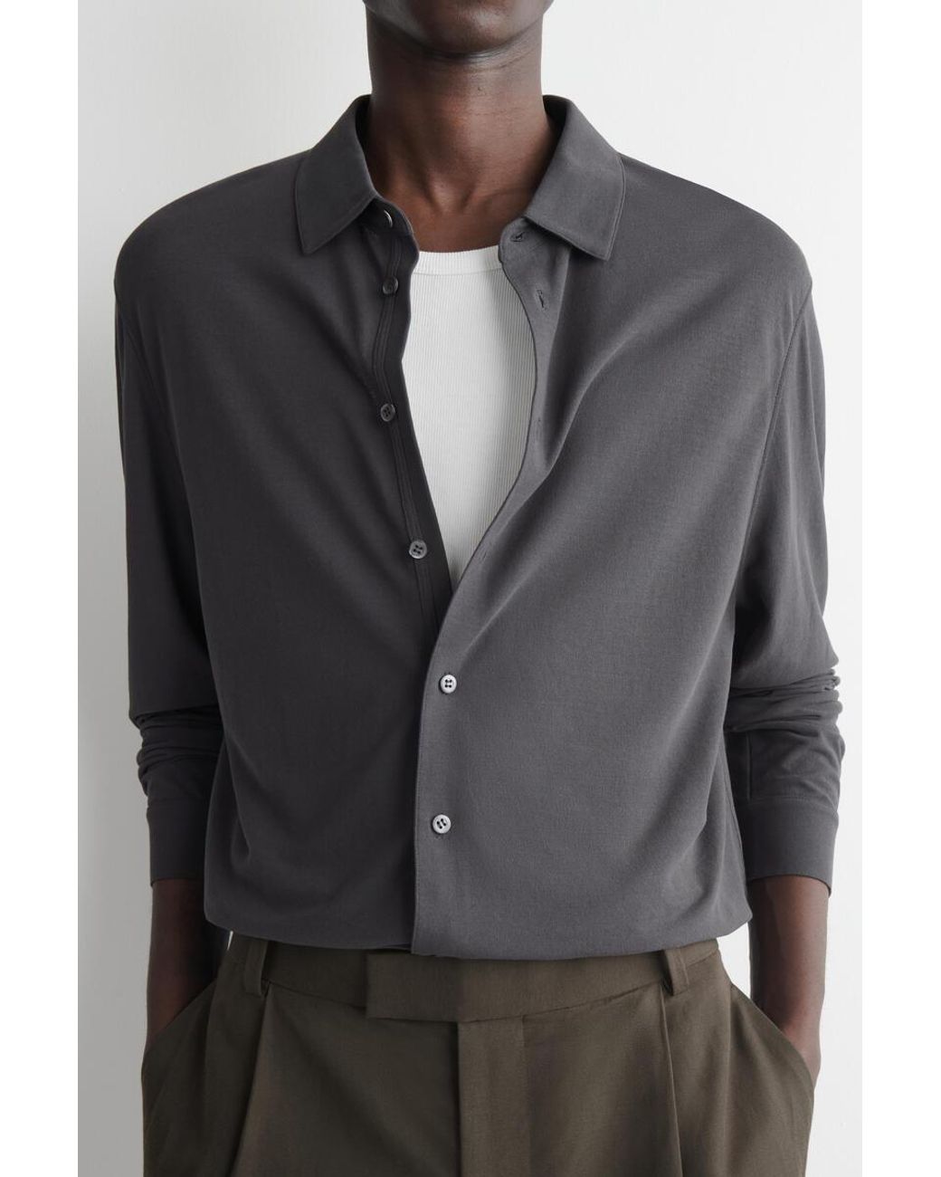 COS Black Draped Cotton-Jersey Shirt for men