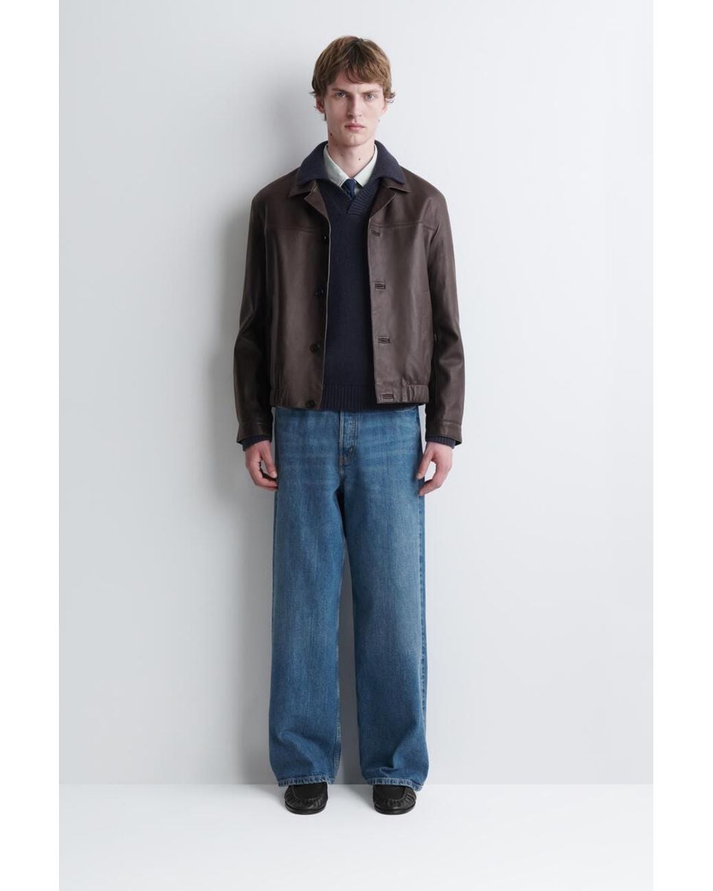 COS Blue Chunky Cashmere Polo Jumper for men