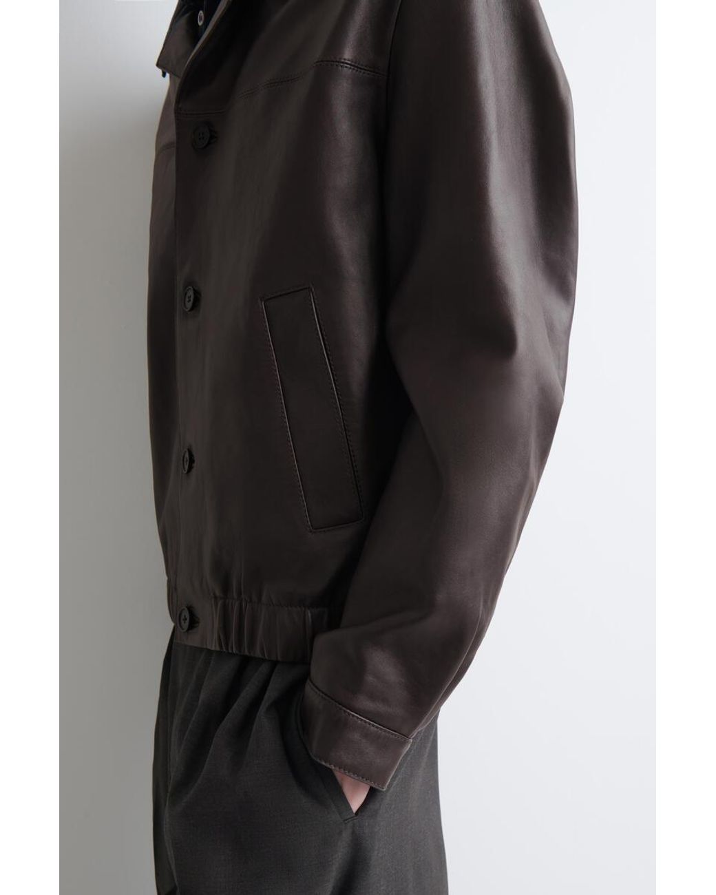 COS Brown Leather Blazer Bomber Jacket for men