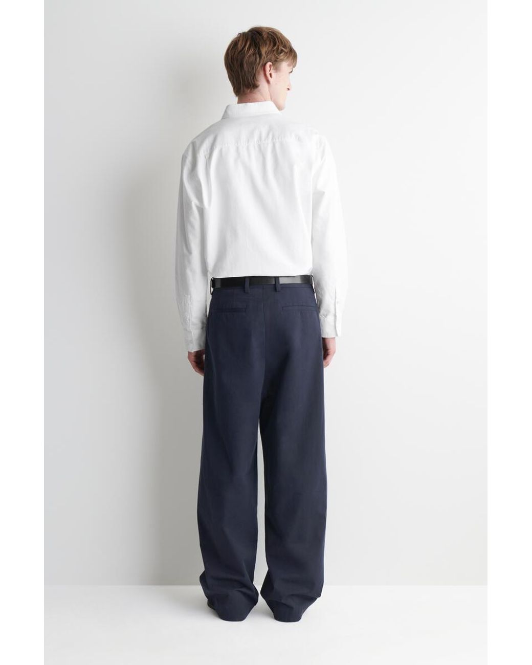 COS Blue Pleated Cotton Relaxed-Fit Wide-Leg Trousers for men