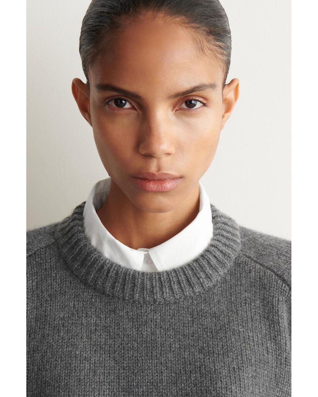 COS Gray Rounded Pure Cashmere Crew-Neck Jumper