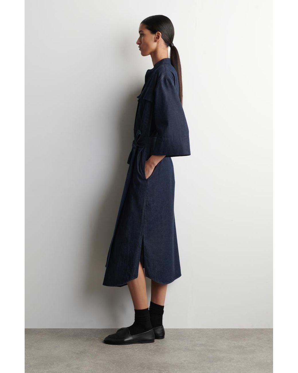 COS Blue Denim Utility Midi Shirt Dress