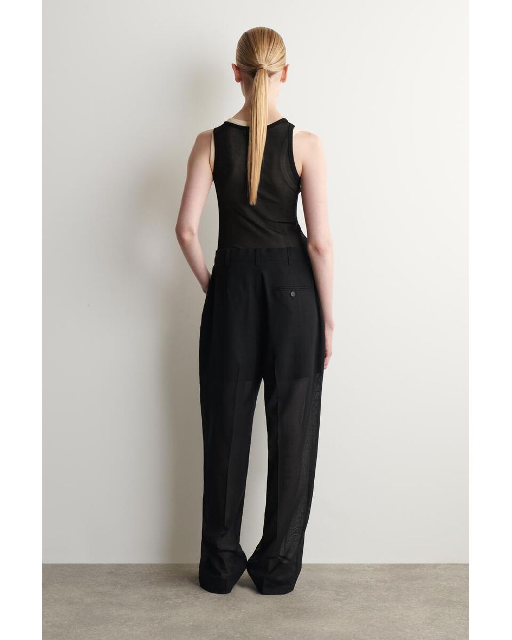 COS Black Fluid Wool-Voile Straight-Leg Trousers