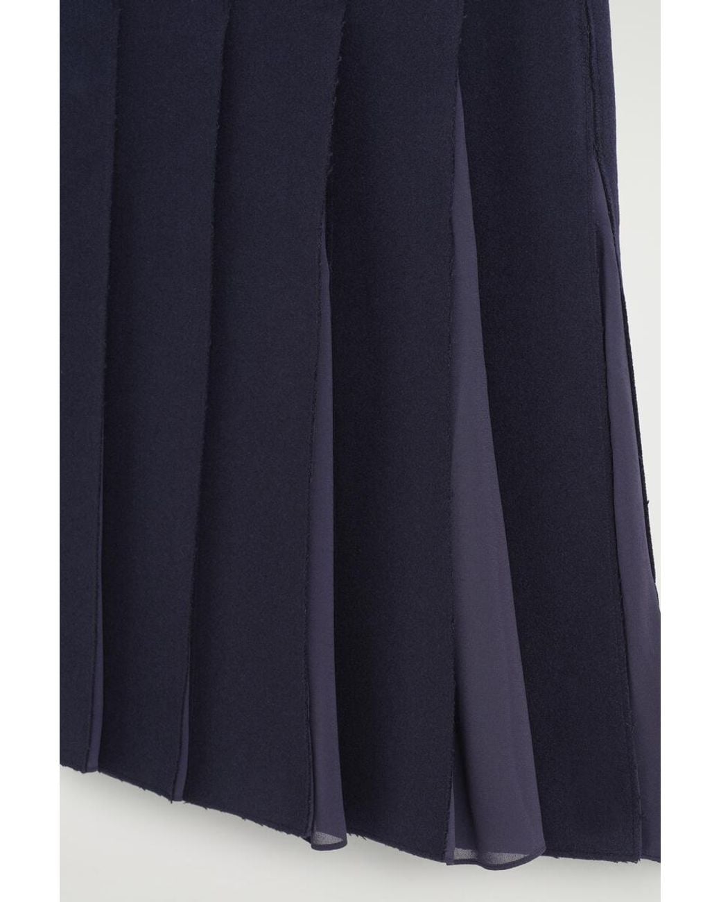 COS Blue Belted Pleated Wool-Blend Skirt
