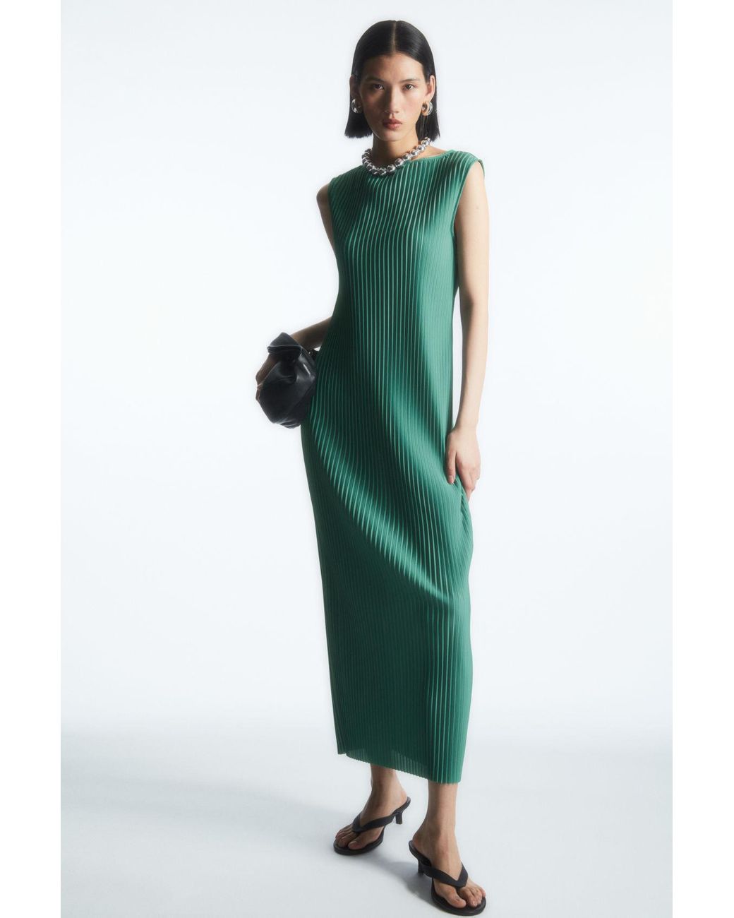 COS Sleeveless Pleated Maxi Dress in Green