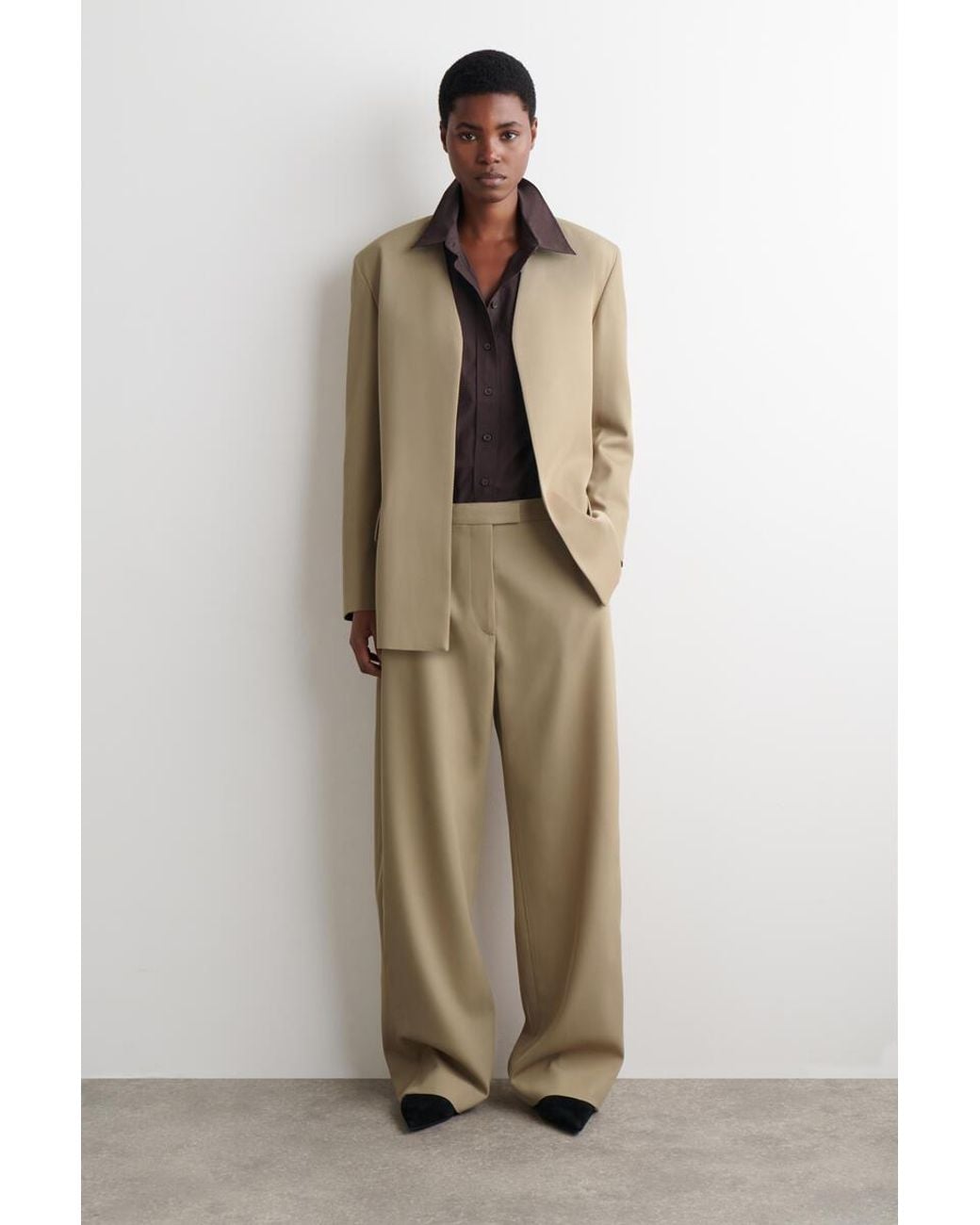 COS Natural Collarless Wool-Twill Blazer