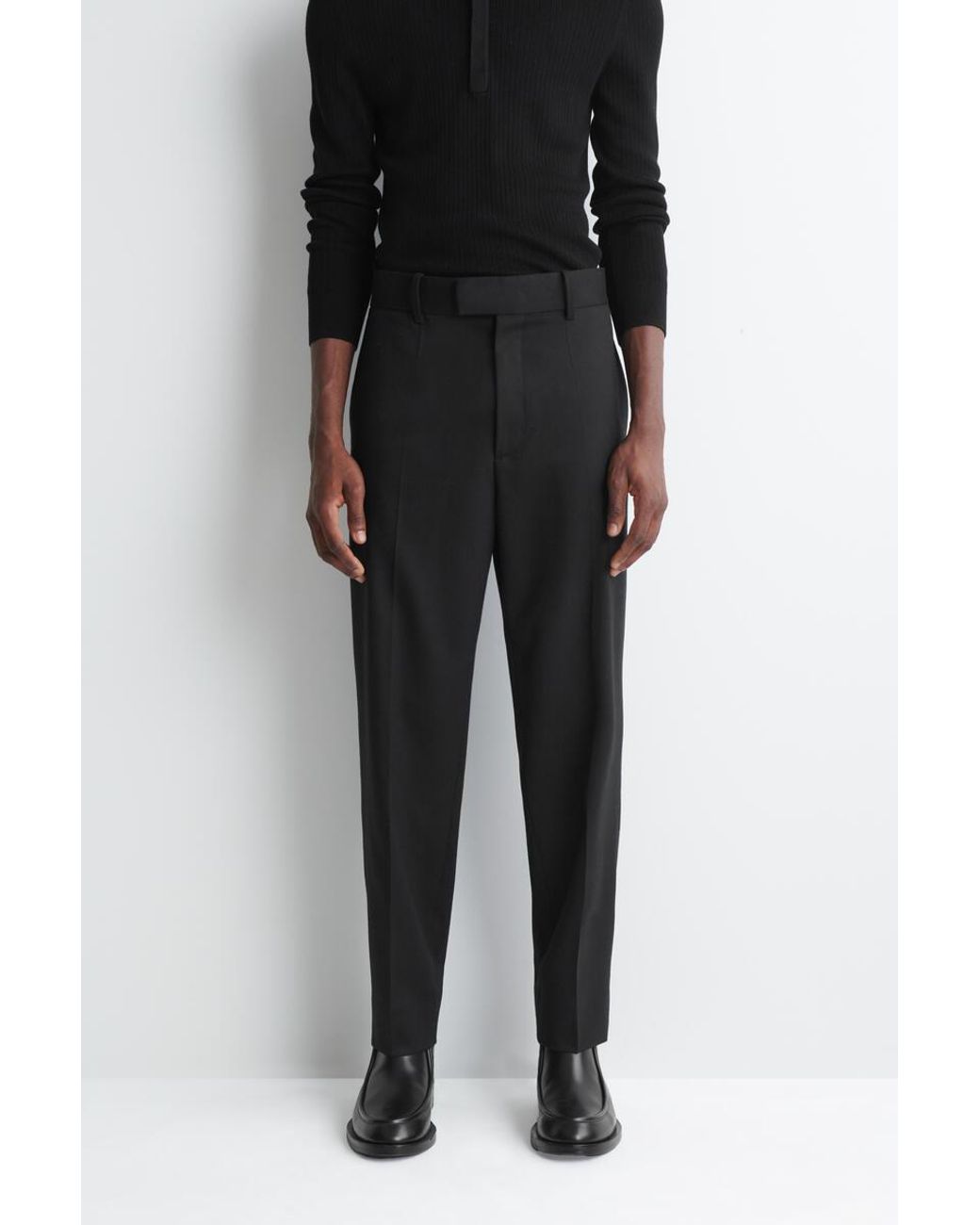 COS Black Wool Regular-Fit Tapered Trousers for men
