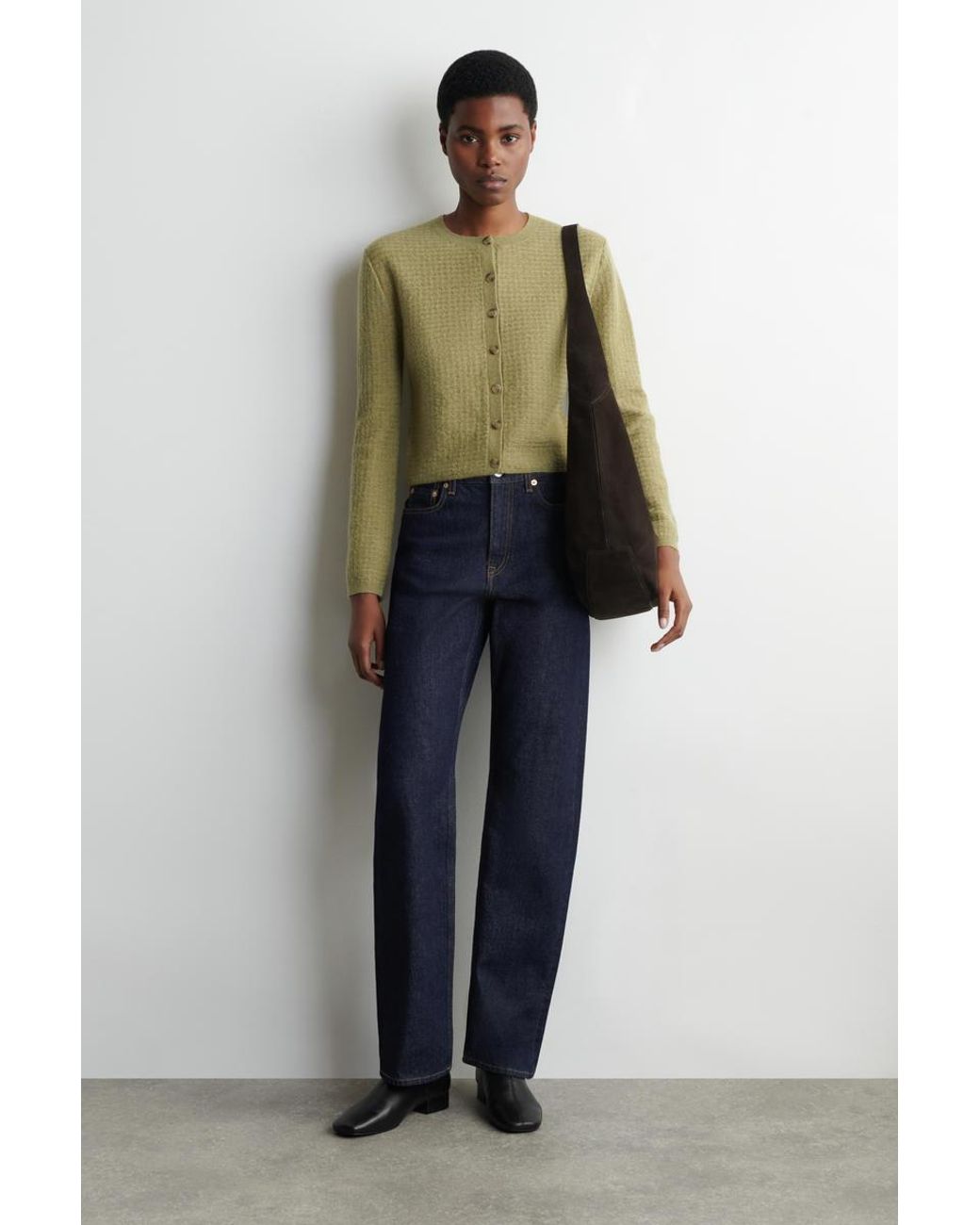COS Green Zigzag-Knit Mohair-Blend Cardigan