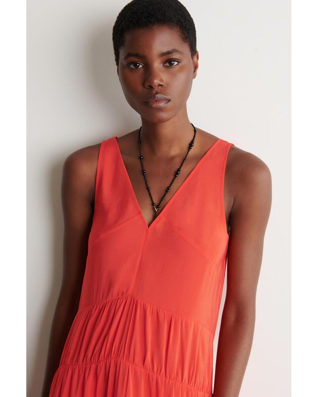 COS Gathered Pleated V-Neck Maxi Dress