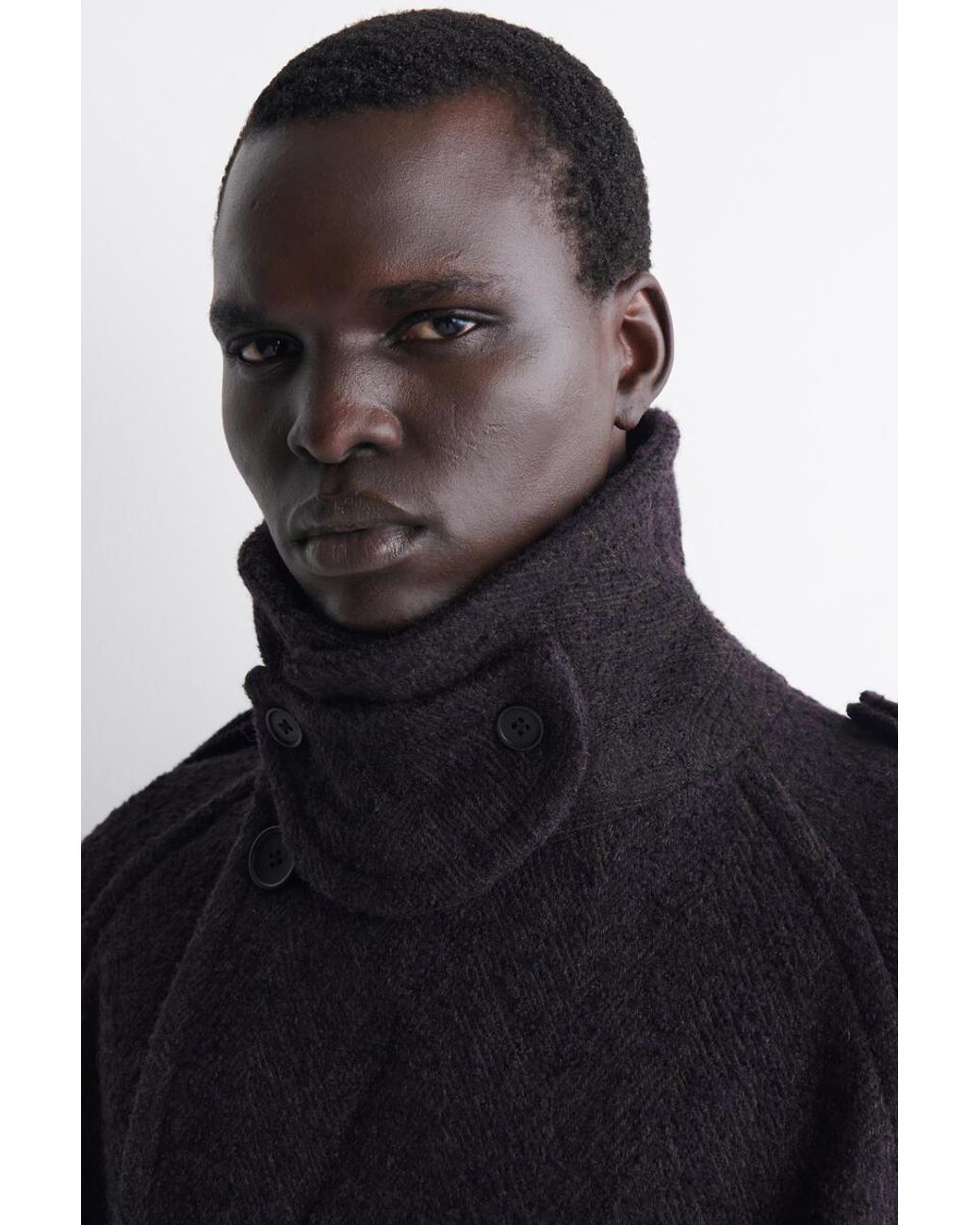 COS Blue Double-Faced Wool-Blend Herringbone Coat for men