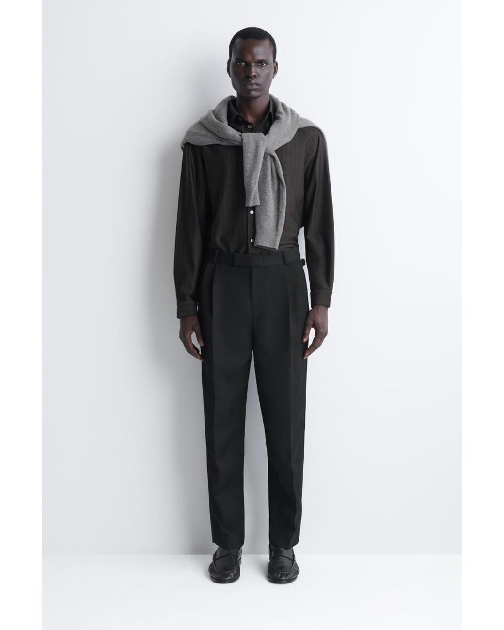 COS Black Striped Cotton-Jersey Shirt for men
