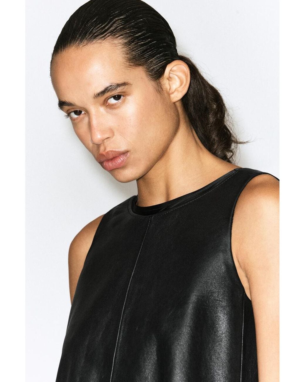 COS Black Leather A-Line Mini Dress