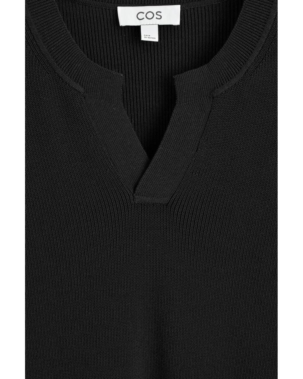 COS Black Open-Collar Henley T-Shirt for men