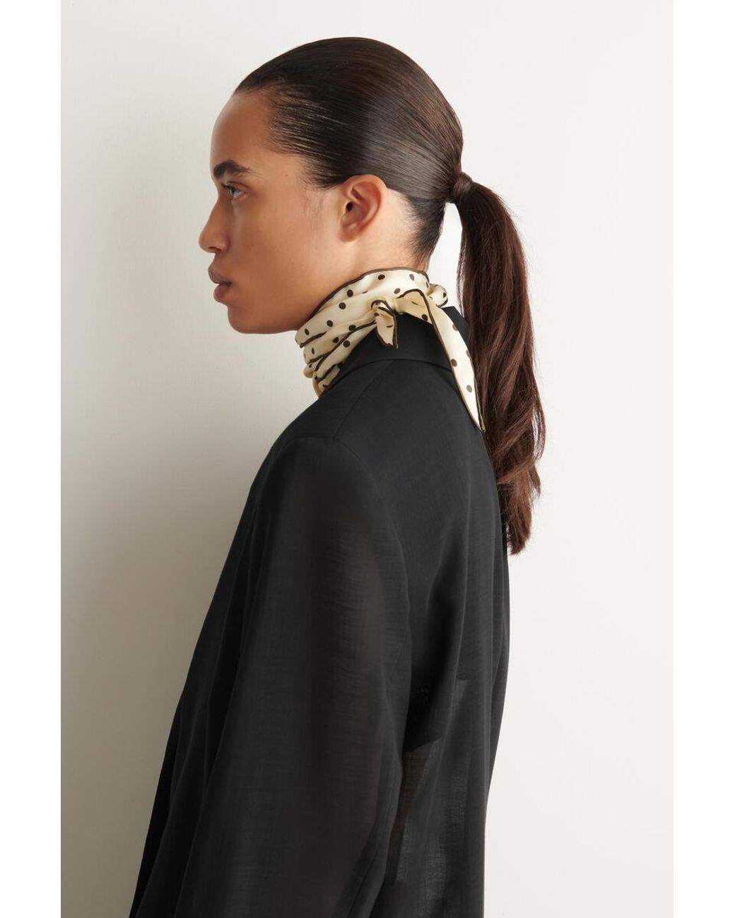 COS White Polka-Dot Silk Skinny Scarf