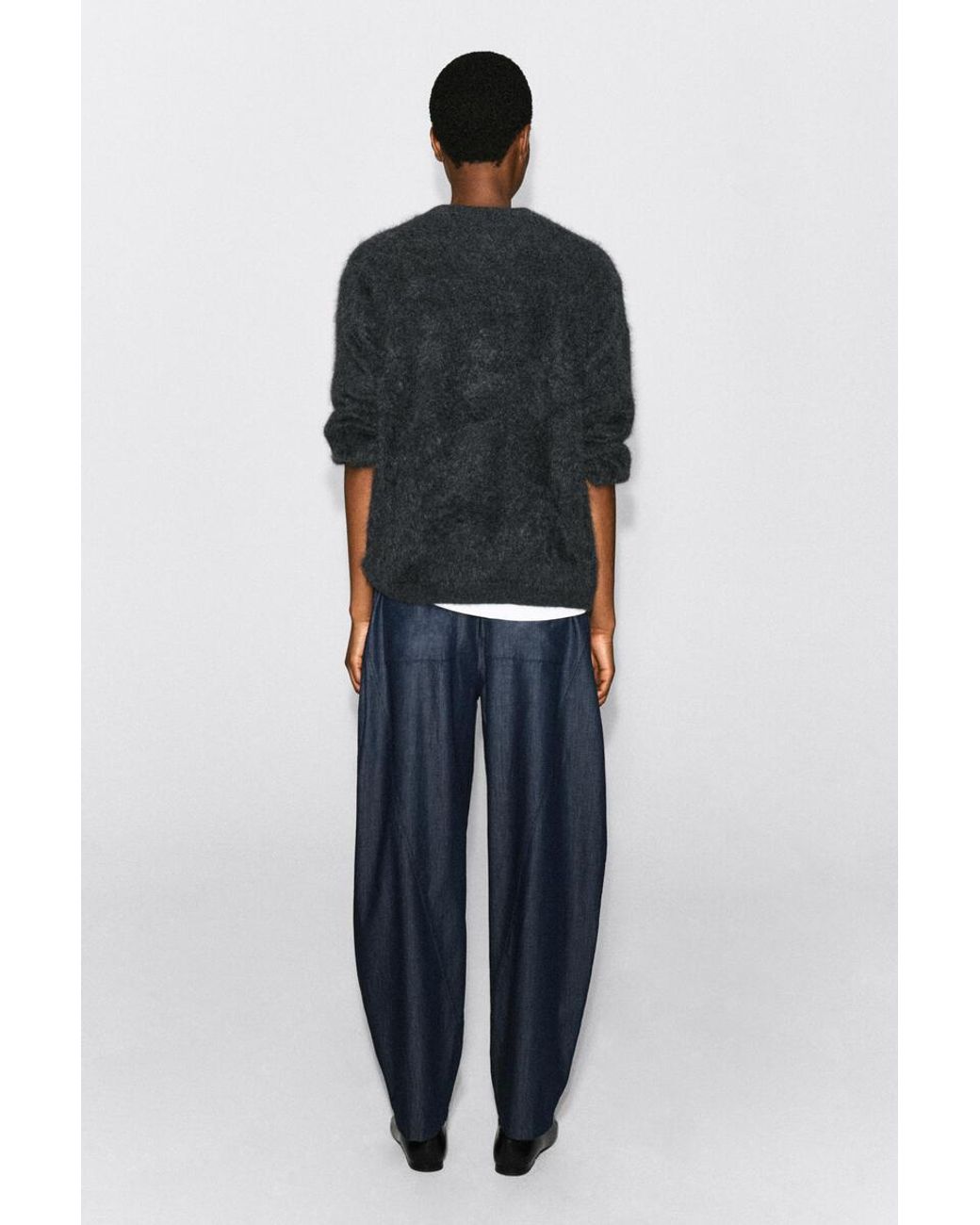 COS Blue Elasticated Barrel-Leg Denim Trousers