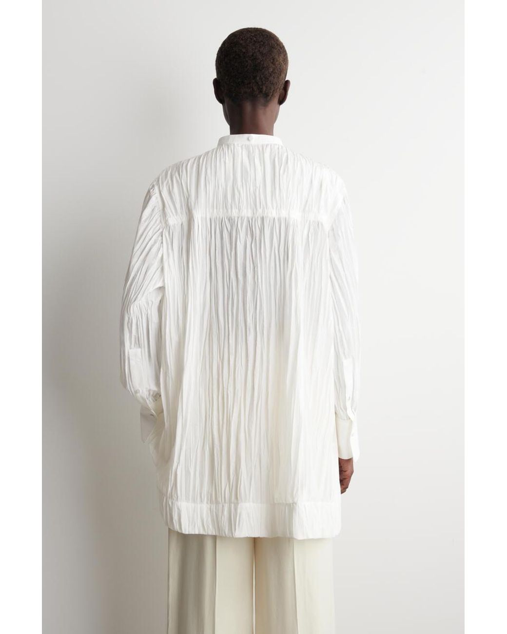 COS White Bib-Front Crinkled-Cotton Shirt