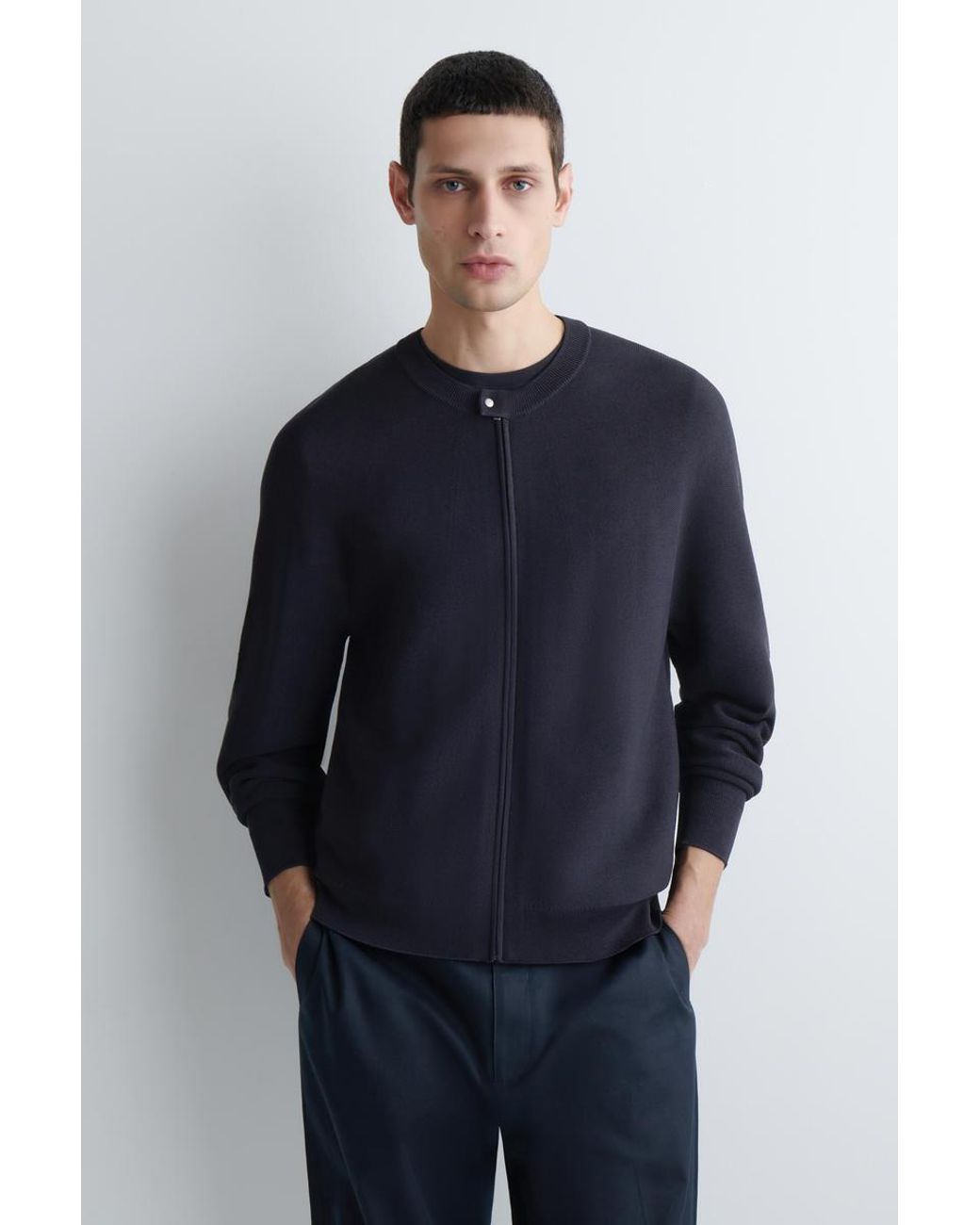 COS Blue Racer-Neck Knitted Jacket for men