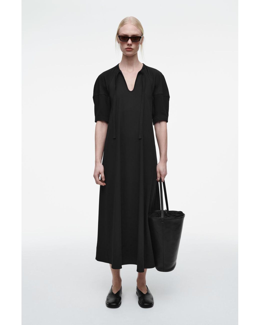 COS Tie-Detail Maxi Dress in Black | Lyst