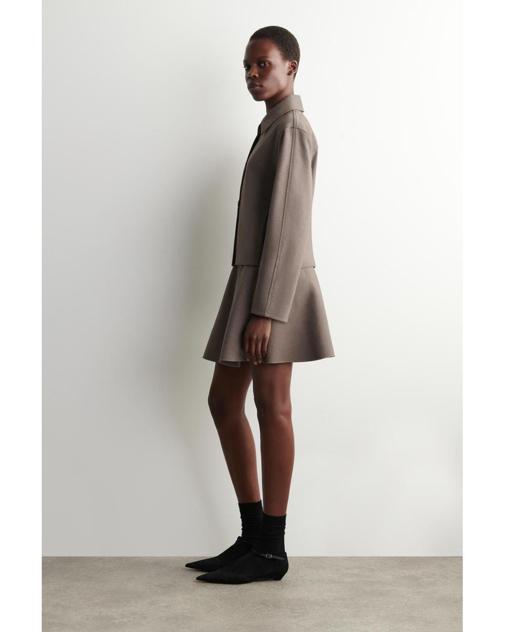 COS Brown Flared Jersey Mini Skirt