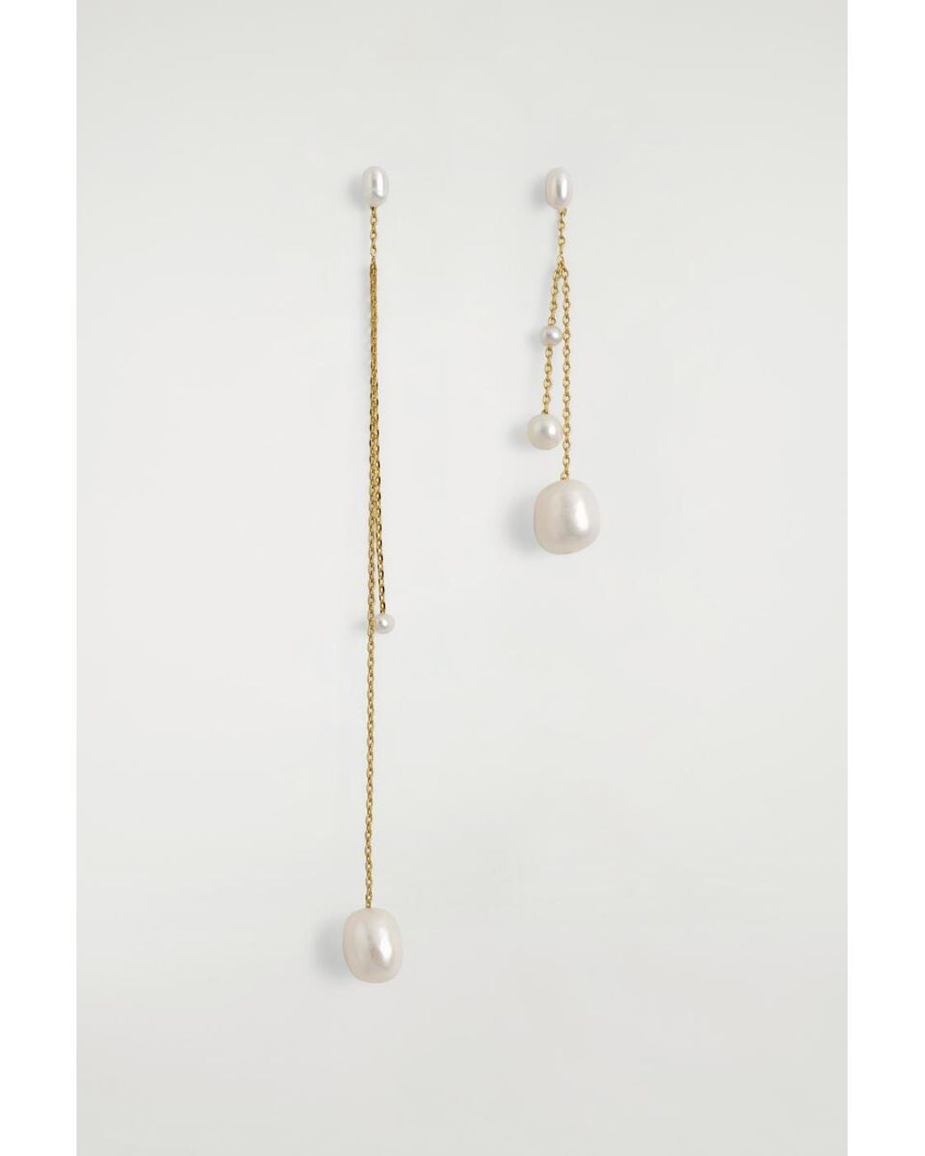 COS White Mismatched Chain Freshwater Pearl Earrings