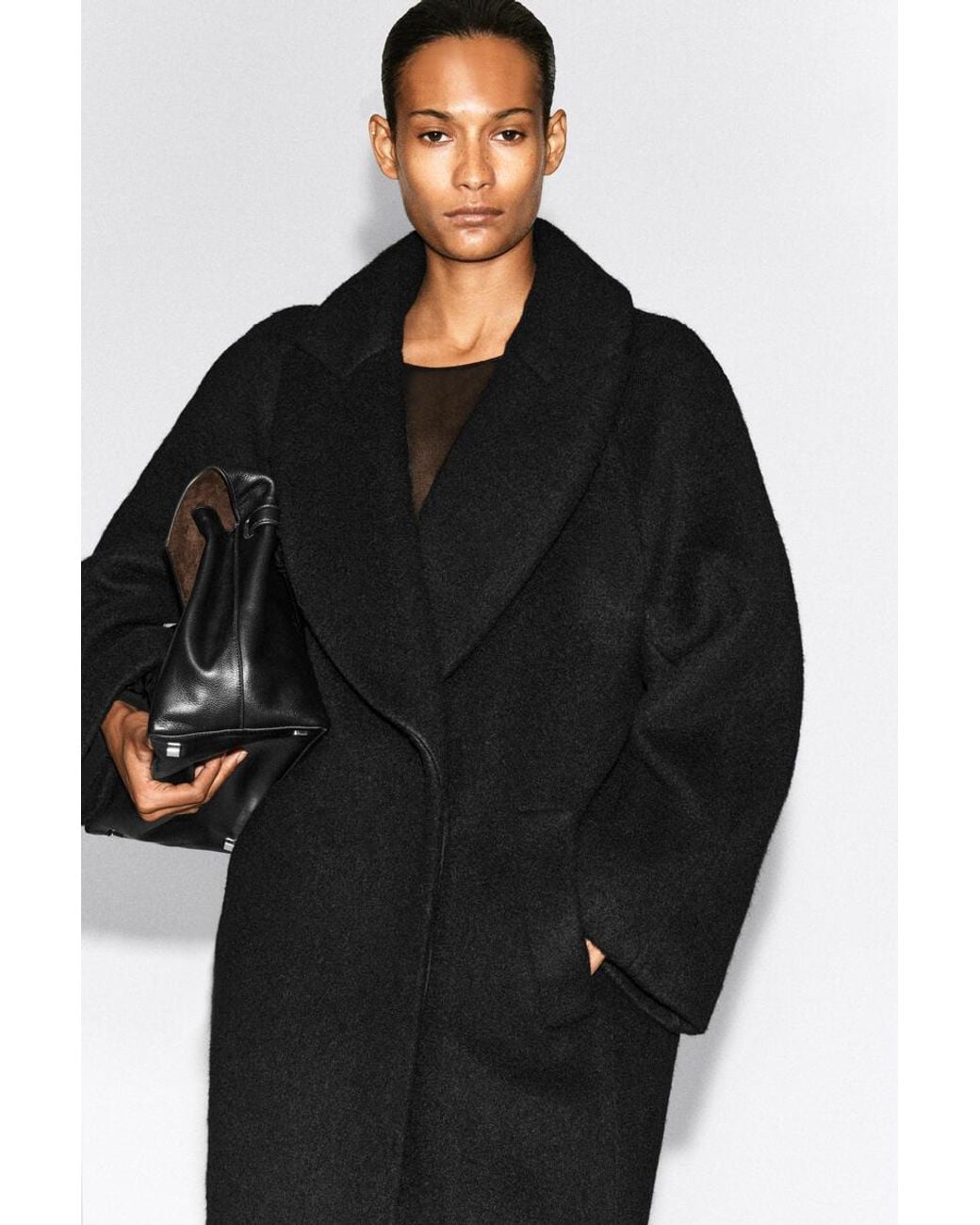 COS Black Brushed Wool Maxi Coat