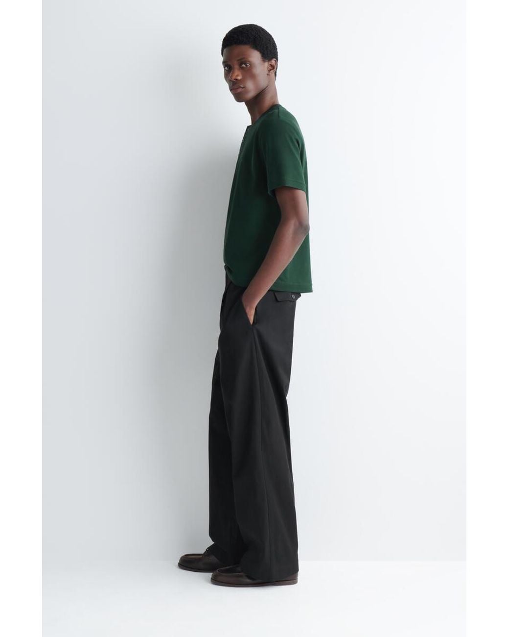 COS Green Contrast-Tipped Cotton-Piqué Henley Top for men