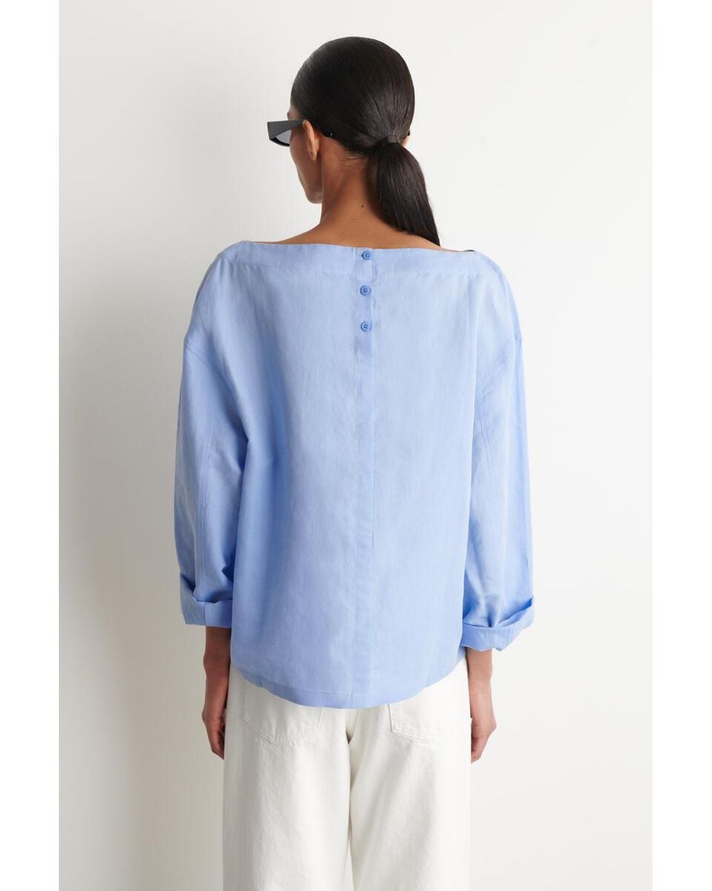 COS Blue Boat-Neck Linen Blouse