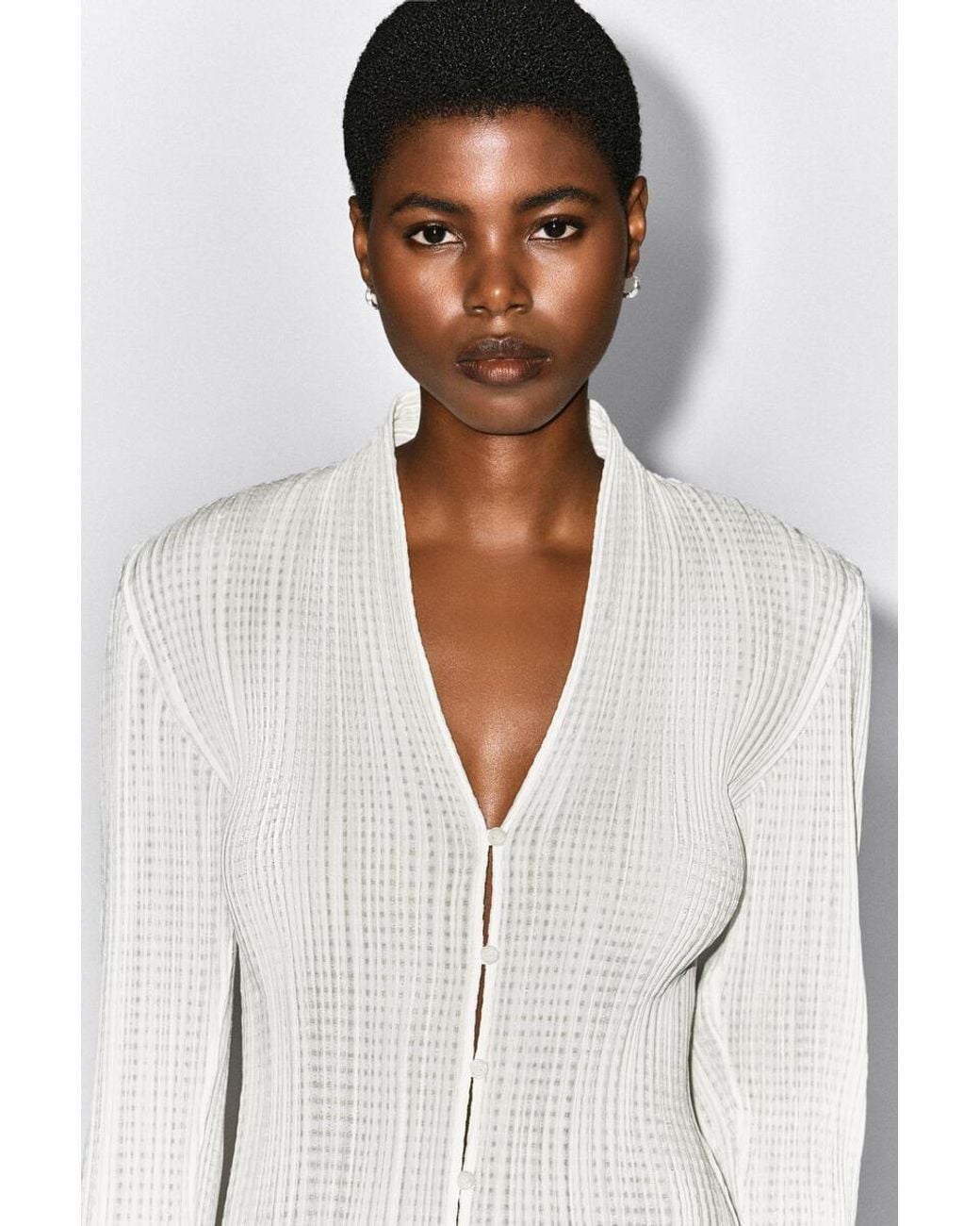 COS White Pleated Jacquard Cardigan